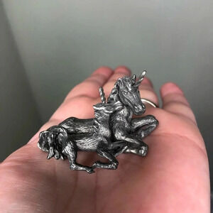 Vintage Pewter Mother and Baby Unicorn Set